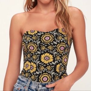 Free People Daisy Chain Black Floral Strapless Top